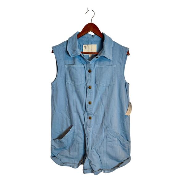 Anthropologie NWT Pilcro Sleeveless Neutral Blue Collared Romper XS - Picture 4 of 8